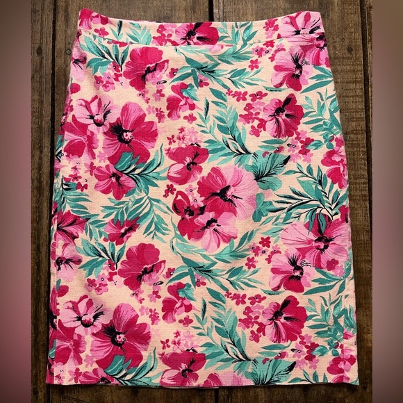 J. Crew Dresses & Skirts - 🌺 J. Crew Pencil Skirt | Floral | Tropical | Lined | Pink & Turquoise | Size 2
